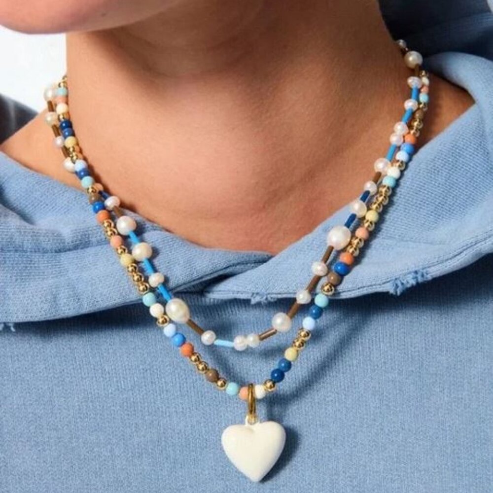 Roxanne Assoulin The Happy Baby Bead Necklace Duo in Denim & Cream Charm firm pr